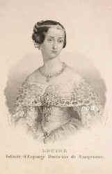 Montpensier, Louisa Fernanda Duquesa de, Infantin von Spanien, 1832 - 1897, Madrid, Sevilla, Tochter von Knig Ferdinand VII. von Spanien (17841833) aus 4.Ehe mit Maria Cristina von BourbonBeide Sizilien (18061878); vermhlt 1846 mit Antoine d'Orlans, duc de Montpensier, Infant von Spanien (18241890).  Jngere Schwester der Knigin Isabella II. von Spanien (18301904). [> Montpensier, Luisa Fernanda, Portrait, STAHLSTICH:, Maurin del.   Carl Mayer sc.