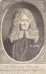 Ruysch, Fredrik, 1638 - 1731, Den Haag, Amsterdam, Niederländischer Arzt, Anatom, Chirurg u. Botaniker. 1661 Apotheker in Den Haag, 1666 Professor in Amsterdam., Portrait, KUPFERSTICH:, [Bernigeroth sc.]