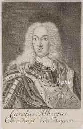 BAYERN: Karl Albrecht, Kurfrst von Bayern, 1742 (als Karl VII.) rm.-deutscher Kaiser, 1697 - 1745, Brssel, Mnchen, Regent 172645. Sohn u. Nachfolger von Kurfrst Maximilian II. Emanuel von Bayern (16621726) aus 2. Ehe mit Therese Kunigunde Sobieska (16761730), Tochter von Knig Jan Sobieski von Polen; vermhlt 1722 mit Maria Amalia von sterreich (17011756), Tochter von Kaiser Joseph I.   1741 auch Knig von Bhmen, 1742 von der antihabsburg. Partei als Karl VII. zum Kaiser gewhlt. [> DEUTSCHES REICH, Hl.RM.: Karl VII., Portrait, KUPFERSTICH der Zeit:, ohne Adresse