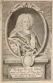 Kinski, Philipp Joseph Graf von, 1700 - 1749, , , Statthalter und Oberstkanzler des Königreichs Böhmen, Kaiserl. Minister., Portrait, KUPFERSTICH:, Sysang sc.