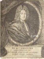 Lehmann, Johann Jakob, 1683 - 1740, Erfurt, , Prof. der Philosophie in Jena., Portrait, RADIERUNG:, Georg Heinr. Dusch pinx.   Jacob Petrus sc. Erffurti.