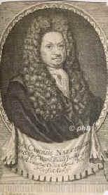 Naevius (Nefe), Johann Karl, 1650 - 1714, Chemnitz, , Jurist. Wittenberg., Portrait, KUPFERSTICH:, J. G. Mentzel sc. 1715.