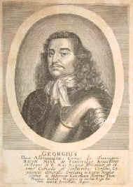 Monck (Monk), George, 1660 1.Duke of Albemarle, 1608 - 1670, Potheridge (Devonshire), London, Englischer Feldherr des Parlamentsheeres. 1650 Begleiter Cromwells nach Schottland, 1653 Flottengeneral im Seekrieg gegen Holland, Sieger ber Admiral Tromp, unter Karl II. Grostallmeister u. Kammerherr, 1660 Restaurator der StuartMonarchie, 1666 mit dem Prinzen Ruprecht in der Seeschlacht gegen Ruyter., Portrait, KUPFERSTICH:, [Merian exc.]