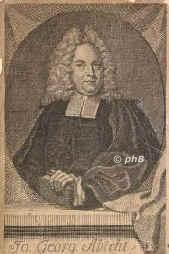 Abicht, Johann Georg, 1672 - 1740, Knigsee (Thringen), Wittenberg, Lutherischer Theologe, 1702 Professor in Leipzig, 1717 Rektor u. Pastor in Danzig, 1727 Prof. u. Generalsuperintendent in Wittenberg., Portrait, KUPFERSTICH:, [Joh. Georg Mentzel sc.]