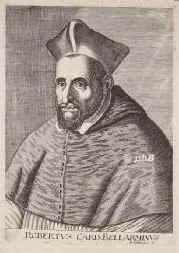 Bellarmino (Bellarmin), Roberto, hl., 1542 - 1621, Monte Pulciano (Toscana), Rom, Italienischer kathol. Theologe der Gegenrevolution. 1560 Jesuit, 1569 als erster jesuit. Professor an der Universitt Lwen, 1576 nach Rom, Paris, Neapel, 1592 Rektor des Collegium Romanum, 1599 Kardinal, 1602 Erzbischof von Capua. 1930 heiliggesprochen, 1931 zum Kirchenlehrer erhoben., Portrait, KUPFERSTICH:, [Esme] Boulonnois sc.