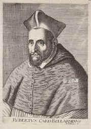 Bellarmino (Bellarmin), Roberto, hl., 1542 - 1621, Monte Pulciano (Toscana), Rom, Italienischer kathol. Theologe der Gegenrevolution. 1560 Jesuit, 1569 als erster jesuit. Professor an der Universitt Lwen, 1576 nach Rom, Paris, Neapel, 1592 Rektor des Collegium Romanum, 1599 Kardinal, 1602 Erzbischof von Capua. 1930 heiliggesprochen, 1931 zum Kirchenlehrer erhoben., Portrait, KUPFERSTICH:, [Esme] Boulonnois sc.