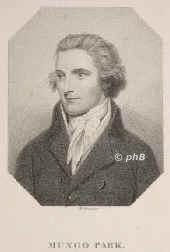 Park, Mungo, 1771 - 1806, Fowlshiels (Schottland) , [im Niger ertrunken], Schottischer Arzt und Forschungsreisender in Afrika., Portrait, PUNKTIERSTICH:, [F.W.] Bollinger sc. [um 1823]