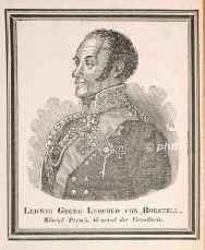 Borstell, Carl Leopold Heinrich Ludwig von, 1773 - 1844, Tangermnde, Berlin, Preussischer Militr. 1816 kommandierender General in Ostpreuen, Magdeburg, Knigsberg, 1825 in Koblenz, Chef des 5. Krassier-Reg.1840 Mitglied des preu. Staatsrats., Portrait, HOLZSCHNITT:, ohne Adresse.  [1835]