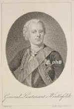 Winterfeldt, Hans Karl von, 1709 - 1757, Vanselow, bei Moys, Preussischer General. 1740 Gesandter in Petersburg, 1741 bei Glogau, Mollwitz, Rothschlo, 1745 Hohenfriedberg, Landeshut, Kathol.-Hennersdorf, 1756 Kommandant in Kolberg, 1757 Prag., Portrait, PUNKTIERSTICH:, L. Wolf del.   Fr. Wi. Meyer sen. sc.