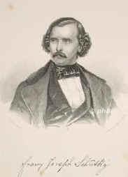 Schtky, Franz Joseph, 1817 - 1893, Kratzau (Bhmen), , Opernsnger, Komponist von Liedern und Mnnerchren. Linz, Prag, Lemberg, Salzburg, Hamburg, 1854 am Hoftheater in Stuttgart, 1862 zum Regisseur u. 1865 zum Knigl. Kammersnger ernannt., Portrait, STAHLSTICH:, v. Achten pinx.   A. Weger sc. [um 1850]