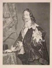 ENGLAND: Karl (Charles) I., Knig von England u. Schottland, 1600 - 1649, Dunfermline (Schottland), London [enthauptet], Regent 162549. Dynastie Stuart. Zweiter Sohn (und nach dem 1612 erfolgten Tod seines lteren Bruders Henry Frederick Nachfolger) von Knig Jacob I. (15661625) u. Anna von Dnemark (15741619); vermhlt 1625 mit Henriette Marie von Frankreich (16091669), Tochter von Knig Heinrich IV.  Wurde nach dem verlorenen Parlamentskrieg enthauptet., Portrait, STAHLSTICH:, Ant. v. Dyck pinx.   W. French sc.  [um 1860]