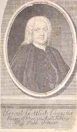 Canz (Canzius), Israel Gottlieb, 1690 - 1753, Heinsheim am Neckar, Tbingen, Philosoph und Theologe. Klosterprzeptor in Bebenhausen, Stadtpfarrer in Nrtingen, Professor in Tbingen., Portrait, KUPFERSTICH:, [Joh. Martin] Bernigeroth fil. sc. [1739]