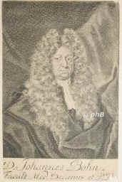 Bohn, Johannes, 1640 - 1718, Leipzig, Leipzig, Arzt, Anatom, Physiologe und Chemiker, Professor in Leipzig, 1690 Stadtphysikus. Begrnder der Experimentalphysiologie, Gegner der Chemiatrie., Portrait, KUPFERSTICH:, [Bernigeroth sc.1713]