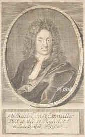 Ettmller, Michael Ernst d.J., 1673 - 1732, Leipzig, Leipzig, Arzt, medizinischer u. MusikSchriftsteller. Professor der Physiologie, 1724 der Pathologie in Leipzig., Portrait, KUPFERSTICH:, [Martin Bernigeroth sc.]