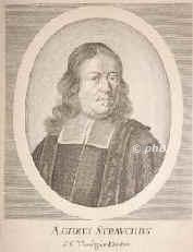 Strauch, Aegidius, 1632 - 1682, , , Mathematiker, Astronom, Historiker, lutherischer Theologe. Prof. in Wittenberg, 1669 Pastor in Danzig, 1675 nach Hamburg, auf der Seereise dorthin vor Kolberg brandenburgischerseits als Gegener der Reformierten angehalten und drei Jahre in Kstrin gefangen gehalten, whrend welcher Zeit er sich den Bart nicht scheeren lie., Portrait, KUPFERSTICH:, [Merian sc. 1675]