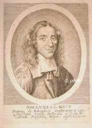 Witt, Jan. (Johan) de, 1625 - 1672, Dordrecht, im Haag [ermordet], Ratspensionr von Holland. Entwickelte die Grundlagen der Versicherungsmathematik., Portrait, KUPFERSTICH:, [Merian sc.]