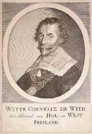 Witt, Witte Cornelisz de,  - 1658, , in der Schlacht im Sund gefallen, Admiral von Holland und Westfriesland, 1649 in Brasilien., Portrait, KUPFERSTICH:, [Merian sc.]