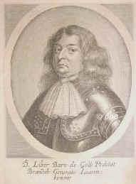 Goltz, Joachim Rdiger (1671 Freiherr) von der, 1620 - 1688, Clausdorf (Westpreuen), Dresden, Militr. 1652 franz. marchal de camp, 1654 kurbrandenburgischer Obtist, 166070 Gouverneur von Berlin, 1665 dnischer, 1680 kurschs. Feldmarschall, 1683 beim Entsatz von Wien., Portrait, KUPFERSTICH:, [M. Merian exc.]