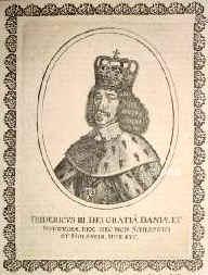 DNEMARK: Friedrich (Frederick) III., Knig von Dnemark und Norwegen, Herzog von Schleswig und Holstein, 1609 - 1670, Haderslevhus (Schlo), Kopenhagen, Regent 164870. Zweiter Sohn u. Nachfolger von Knig Christian IV. (15771648) u. Anna Katharina von Brandenburg (15751612); vermhlt 1643 mit Sophie Amalia von BraunschweigLneburgCalenberg (162885), Tochter von Herzog Georg.   1619 Koadjutor von Verden, 1626 von Osnabrck, 1634 Erzbischof von Bremen und Bischof von Verden. Fhrte 1660 das Erbknigtum ein. Erbt 1667 Oldenburg.  Alchimist.  > BREMEN: Friedrich II., Prinz von Dnemark (Knig Friedrich III.), Erzbischof 163448   VERDEN: Friedrich II., Prinz von Dnemark (Knig Friedrich III.), Bischof 162329, 163544., Portrait, KUPFERSTICH:, [Merian sc.]