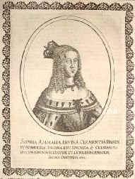 DÄNEMARK: Sophie Amalie, Königin von Dänemark, geb. Prinzessin von Braunschweig-Lüneburg, 1628 - 1685, Herzberg (Harz), Kopenhagen, Tochter von Herzog Georg von Braunschweig-Lüneburg-Calenberg (1582–1641) u. Anna Eleonore von Hessen–Darmstadt (1601–1659); vermählt 1643 mit König Friedrich III. von Dänemark (1609–1670). – Schwester von Kurfürst Ernst August von Hannover (1629–1698) u. Mutter von König Christian V. von Dänemark (1646–1699). [–> BRAUNSCHWEIG–LÜNEBURG:, Portrait, KUPFERSTICH:, [Peter II Aubry sc.]