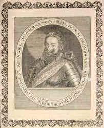 BRANDENBURG-PREUSSEN: Johann Georg, Markgraf von Brandenburg, 1607 Herr von Jägerndorf, 1577 - 1624, Wolmirstadt, Leutschau, Zweiter Sohn von Kurfürst Joachim Friedrich (1546–1608) aus 1.Ehe mit Katharina von Brandenburg–Küstrin (1549–1602); vermählt 1610 mit Eva Christine von Württemberg (1590–1657), Tochter von Herzog Friedrich. – Als Anhänger Friedrichs V. von der Pfalz geächtet, verlor er Jägerndorf 1622 durch kaiserl. Lehnsbrief an den Fürsten Karl von Liechtenstein. – 1592–1604 Bischof von Straßburg. [–> STRASSBURG: Johann Georg, Portrait, KUPFERSTICH:, [M. Merian sc.]