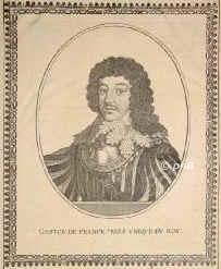 FRANKREICH: Gaston, duc d'Orlans, de Chartes, d'Anjou, de Valois et d'Alencon, 1608 - 1660, Fontainebleau, Blois, Zweiter (3.) Sohn von Knig Heinrich IV. (15531610), aus 2.Ehe mit Maria Medici (15731642); vermhlt 1) 1626 Marie de Bourbon, duchesse de Montpensier (16051627), 2) 1632 Margaretha von Lothringen (16151672), annuliert 1634, 3) 1643 dieselbe wieder.  Jngerer Bruder von Knig Ludwig XIII. (160143).  Kmpfte als Fhrer des Hochadels gegen Richelieu und Mazarin., Portrait, KUPFERSTICH:, [Aubry sc.]