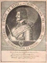 MANTUA: Carlo I. Gonzaga, duc de Nevers et Rethel, 1627 Herzog von Mantua und Montferrat, 1580 - 1637, Paris, Mantua, Regent 162737. Einziger Sohn von Luigi, Duc de Nevers et Rethel (15391595) [3.Sohn von Herzog Federigo von Mantua] u. Henriette de La Marck (15421601) [Erbin u. Tochter von Herzog Francesco I. von Nevers]; vermhlt 1599 mit Caterine de LorraineMayenne (15851618).  1595 Herzog von Nevers u. Rethel, 1628 als Nachfolger des letzten der GonzagaHauptlinie, Vincenzo II., regierender Herzog von Mantua und Montferrat.  Grnder von Charleville., Portrait, KUPFERSTICH:, [Merian exc.]