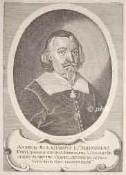 Burckhardt, Andreas, 1594 - 1651, Tbingen, Stuttgart, Jurist u. Staatsmann. Wrttembergischer Kanzler, 1644 Gesandter in Elingen, 1645 in Ulm, 1646-48 zum Westflischen Frieden., Portrait, KUPFERSTICH:, [Merian sc.]