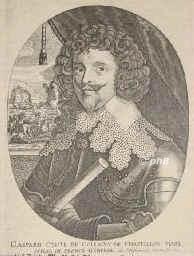 Coligny, Gaspard III, marquis, dann duc de Chtillon, 1584 - 1646, Montpellier, Chtillon-sur-Loing (dp Loiret), Franzsicher Militr, 1622 marchal de France, Feldherr in Flandern und Nordfrankreich.  Enkel von Gaspard II de Coligny (151972)., Portrait, KUPFERSTICH:, [Moncornet sc.?]