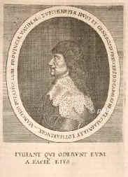 LOTHRINGEN: Charles IV., Herzog von Lothringen, 1604 - 1675, , bei Bernkastel, Regent 162534, trat die Regierung seinem jngerem Bruder Nicolas-Francois (16091670) ab. ltester berlebender Sohn von Henri's II. jngerem Bruder Francois II. (15721632) u. Christine von Salm (1575 1627); vermhlt 1) 1621 (gesch. 1635) mit Nicola de Lorraine (16081657), 2) 1637 Beatrix de Cusance (16141663), 3) 1665 Marie Louise d'Aspremont (16521692).  Verbnteter und Feldherr des Kaisers, 1634 bei Nrdlingen, vor Lttich, 1638 vor Breisach, 1643 bei Tuttlingen, 1650 im Hzgtum Jlich im Erzstift Trier. 1674 in Sinheim geschlaen, siegte 1675 an d. Conzer Brcke., Portrait, KUPFERSTICH:, [Merian exc.]
