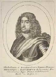 Radziejowski, Hieronim, 1612 - 1667, , Marienburg / Westpreuen [in der Haft], Polnischer Kronunterkanzler, 1651 abgesetzt, zur schwedischen Partei bergegangen, bringt 1655 Thorn in schwedische Gewalt, 1656 in Elbing verhaftet, stirbt in der Gefangenschaft., Portrait, KUPFERSTICH:, [Peter II Aubry sc., 1663]