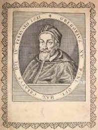 PAPST: Gregor XV. (Alessandro Ludovisio), , 1554 - 1623, Bologna, Rom, Regent 162123. 1616 Erzbischof von Bologna, 1616 Kardinal. Begrndete 1622 die Kongregation de Propaganda Fide. Erhielt 1623 (als Dank fr seine Bemhungen um bertragung der pflzischen Kurwrde an Maximilian I. von Bayern) von diesem die Heidelberger Bibliotheca Palatina geschenkt., Portrait, KUPFERSTICH:, [Merian exc.]