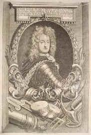 DÄNEMARK: Georg, Prinz von Dänemark, 1683 kgl. Prinzgemahl von Großbritannien, 1653 - 1708, Kopenhagen, London, Jüngster (dritter) Sohn von König Friedrich III. von Dänemark (1609–1670) und Sophie Amalie von Braunschweig–Lüneburg (1628–1685); vermählt 1683 mit Queen Anne von Großbritannien (1665–1714), jüngere Tochter von König Jakob II. Stuart.  [–> ENGLAND: George, kgl. Prinzgemahl, Portrait, KUPFERSTICH:, Georg Paulus Busch sc. Berolini 1717.