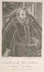 HESSEN: Ludwig IV., Landgraf von Hessen-Marburg, 1537 - 1604, , , Regent 15671604. Sohn von Landgraf Philipp I. den Gromtigen (1504-67) u. Christina von Sachsen (150549), Tochter von Herzog Georg dem Reichen. Ohne Erben. , Portrait, PUNKTIERSTICH:, 