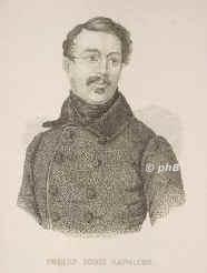 FRANKREICH: Napolon III. (Bonaparte), gen. Louis Napolon, Kaiser der Franzosen, 1808 - 1873, Paris, Chislehurst (England), 184852 als Louis Napolon Bonaparte Prsident der Zweiten Republik, 185270 Kaiser der Franzosen.  Dritter Sohn von Louis Bonaparte, Knig von Holland (17781846) [jngerer Bruder Napoleons I.]; u. Hortense de Beauharnais (17831837); vermhlt 1853 mit Eugenia de Guzman, Grfin Teba y Montijo (18261920).  Durch die Niederlage von Sedan 2.9.1870 gestrzt und gefangen., Portrait, RADIERUNG mit Punktiermanier:, dnisch, um 1849