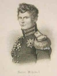 BRANDENBURG-PREUSSEN: Wilhelm I., Knig von Preuen u. Deutscher Kaiser, 1797 - 1888, Berlin, Berlin, Regent 186188. Zweiter Sohn von Knig Friedrich Wilhelm III. (17701840) u. Luise von MecklenburgStrelitz (17761810); vermhlt 1829 mit Auguste von SachsenWeimar (18111890).  Jngerer Bruder von Knig Friedrich Wilhelm IV. (17951861), dem er nachfolgt u. fr den er seit 1858 die Regentschaft fhrte. Berief Bismarck 1862 zum preu. Ministerprsidenten. 1871 in Versailles zum ersten Deutschen Kaiser proklamiert., Portrait, STAHLSTICH:, V. Froer sc.