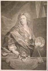 Huber, Johann Rudolph, 1668 - 1748, Basel, , Maler in Basel, malte 1696-1700 das Alte Schlo in Stuttgart aus, Wrttembergischer Hofmaler, Durlach, Baden-Baden, Heidelberg, Bern., Portrait, SCHABKUNST:, Ipse pinx.   J. J. Huber sc.