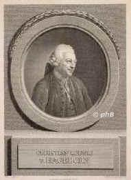 Hagedorn, Christian Ludwig von, 1713 - 1780, Hamburg, Dresden, Kunsthistoriker, Sammler, Radierer und Kunstschriftsteller. Seit 1764 Direktor der Kunstakademie und der Gemldegalerie in Dresden (vom jungen Goethe besucht).  Jngerer Bruder des Dichters Friedrich von Hagedorn., Portrait, KUPFERSTICH:, Ant. Graff pinx.   J. F. Bause sc. 1774.