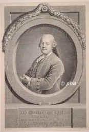 Bhme, Johann Gottlob, 1717 - 1780, Wurzen (Sachsen), Leipzig, Historiker, neulateinischer Dichter. Professor der Philosophie u. Geschichte in Leipzig, 1760 kurschs. Hofhistoriograph, 1766 Hofrat.   Goethe hrte Vorlesungen bei ihm und wurde Hausfreund., Portrait, KUPFERSTICH:, A. Graff pinx.   I. F. Bause sc. 1782.