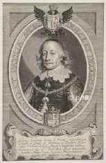 NASSAU-ORANIEN: Johann Ludwig, Graf (1650 Fürst) von Nassau-Hadamar, 1590 - 1653, Dillenburg, Hadamar, Jüngster Sohn von Graf Johann VI. dem Älteren von Nassau–Dillenburg (1536–1606), aus 3.Ehe mit Gräfin Johannette zu Sayn–Wittgenstein (1561–1622); vermählt 1617 mit Ursula Gräfin zur Lippe (1598–1638). – 1630 kaiserlicher Geh.Rat und Kämmerer, 1638 bzw. 1643 kaiserl. Friedensgesandter., Portrait, KUPFERSTICH:, Ans. v. Hulle pinx. –  Petr. de Jode sc. 1648.