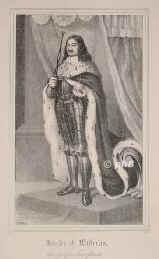 BRANDENBURG-PREUSSEN: Friedrich Wilhelm der Groe Kurfrst, Kurfrst von Brandenburg, 1620 - 1688, Kln an der Spree (Berlin), Potsdam (Schlo), Regent 164088. ltester Sohn u. Nachfolger von Kurfrst Georg Wilhelm (15951640) u. Elisabeth Charlotte, Pfalzgrfin von Simmern (15971660); vermhlt 1) 1646 mit Luise Henriette von OranienNassau (16271667);  2) 1668 mit Dorothea von HolsteinGlcksburg (16361689).  Eigentlicher Begrnder des brandenburg.-preuischen Staates: erwarb 1648 Hinterpommern, die Bistmer Halberstadt u. Minden sowie die Anwartschaft auf Magdeburg, lste 1660 das Herzogtum Preuen aus der Lehnsabhngigkeit von der polnischen Krone, siegte 1675 bei Fehrbellin ber die Schweden., Portrait, LITHOGRAPHIE:, ohne Adresse, um 1840