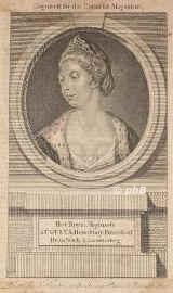 BRAUNSCHWEIG-LNEBURG: Augusta (Charlotte), Herzogin von Braunschweig, geb. kgl. Prinzessin von Grobritannien, 1737 - 1813, , , lteste Tochter von Prinz Friedrich Ludwig von Wales (17071751) u. Augusta von SachsenGotha (17191772); vermhlt 1764 mit Carl Wilhelm Ferdinand, Herzog von Braunschweig (17351806).  Schwester des englischen Knigs Georg III. (17381820)., Portrait, KUPFERSTICH:, ohne Knstleradresse