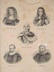 SAMMELBILD: Sachsen Kurfrsten,,  - , , , [ in Bearbeitung ] Johann Georg II. (..), Johann Georg IV. (..), Friedrich August II. (..), Christian I. (..) und Christian II. (..), Portrait, LITHOGRAPHIE:, ohne Adresse, um 1840.