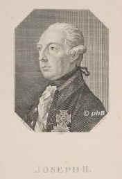 STERREICH: Joseph II., rm.-deutscher Kaiser, 1780 Erzherzog von sterreich, 1741 - 1790, Wien, Wien, Regent 178090 als Nachfolger seiner Mutter Maria Theresia in den sterr. Erblanden. ltester Sohn u. Nachfolger von Kaiser Franz I. (17081765) u. Maria Theresia (17171780); vermhlt 1) 1760 mit  Isabella von Borbonne-Parma (17411763), 2) 1765 mit Marie Josepha von Bayern (17391767), Tochter von Kaiser Karl VII.  1764 rm. Knig, 1765 Kaiser, 178090 Knig von Bhmen u. Ungarn. [ > DEUTSCHES REICH:, Portrait, KUPFERSTICH:, F. Rosmsler sc. 1821